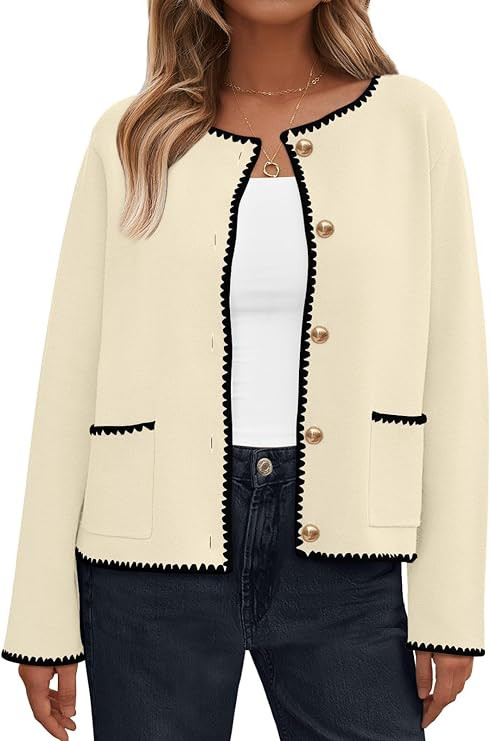 LILLUSORY Womens Long Sleeve Open Front Cardigan Sweater Lightweight Coat Button Down Jacket | Amazon (US)