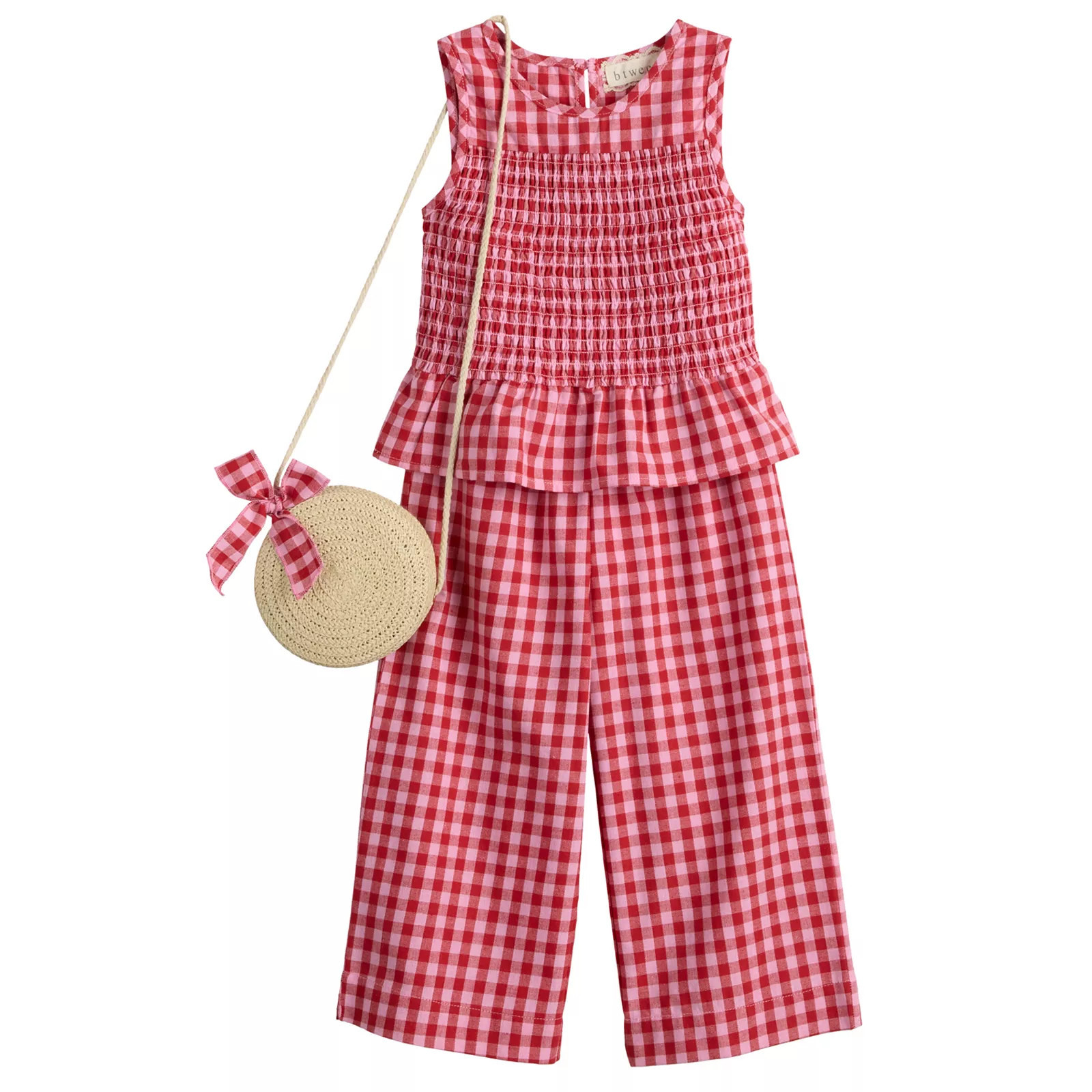 Toddler Girls Btween 2-Piece Smocked Peplum Top & Gingham Wide-Leg Pants Set, Toddler Girl's, Size: 2T, Red | Kohl's