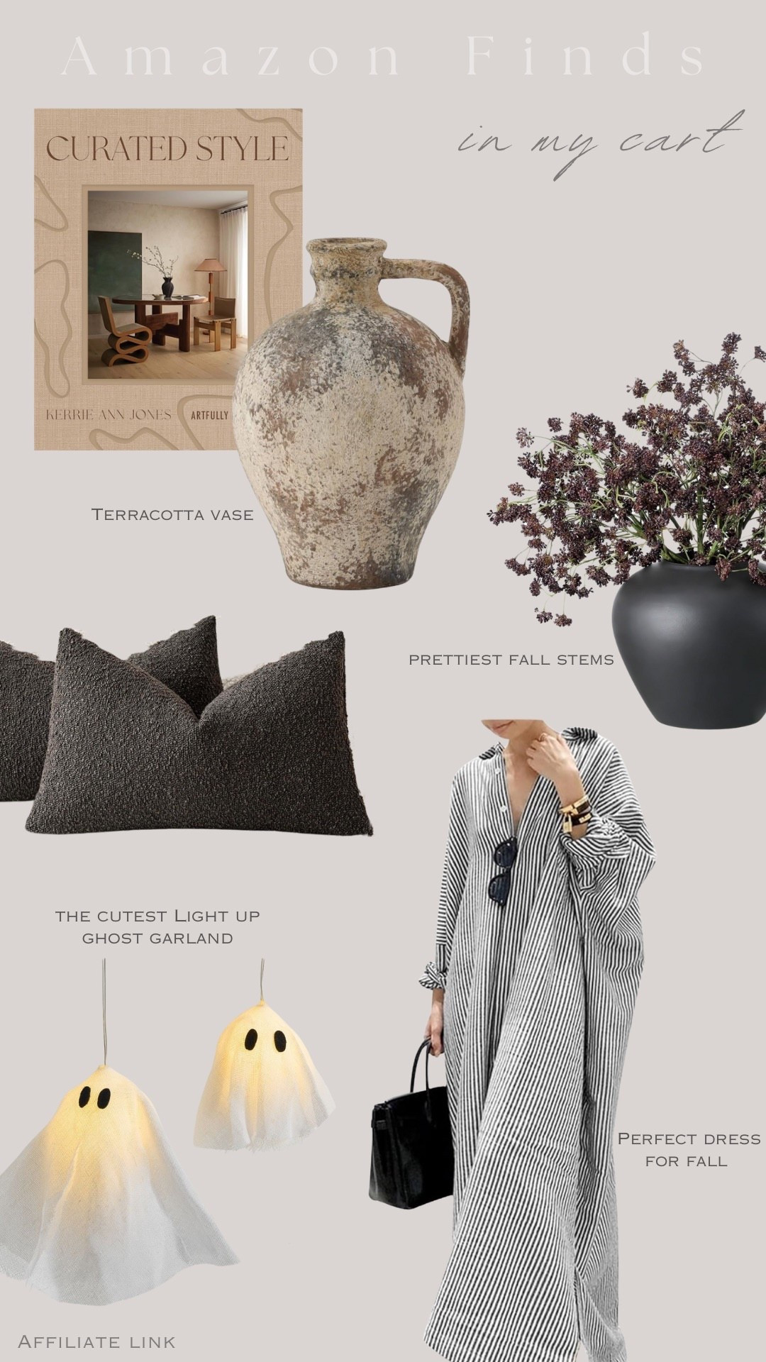 Amazon Fall finds - In my cart 


Fall stems, fall decor, vase, fall book, coffee table book, boucle throw pillow, pillow covers, fall pillow, fall dress, fall style, ghost garland, Halloween decor 



#amazon #amazonfinds 

#LTKHome #LTKSeasonal