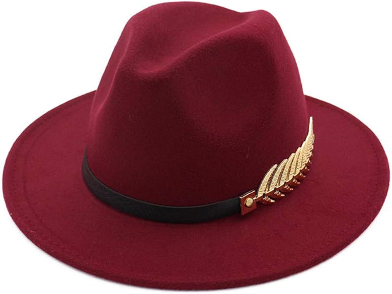 HUDANHUWEI Women's Wide Brim Fedora Panama Hat with Metal Belt Buckle | Amazon (US)