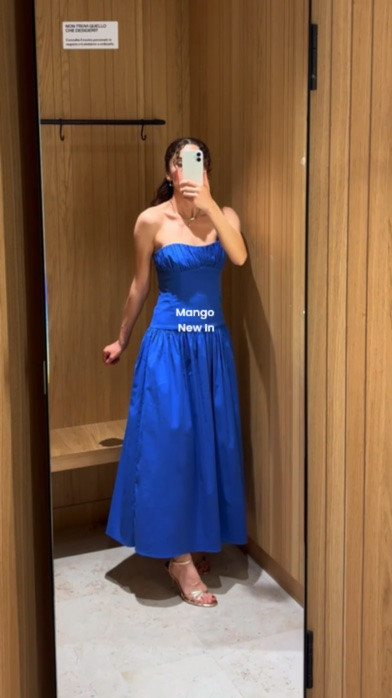 Size S✨
This strapless midi dress has a soft cotton-blend fabric with a flowy A-line fit and subtle gathered details. 

Finished with a hidden back zip for the perfect clean look.

#LTKdresses #LTKspring #LTKstyletip