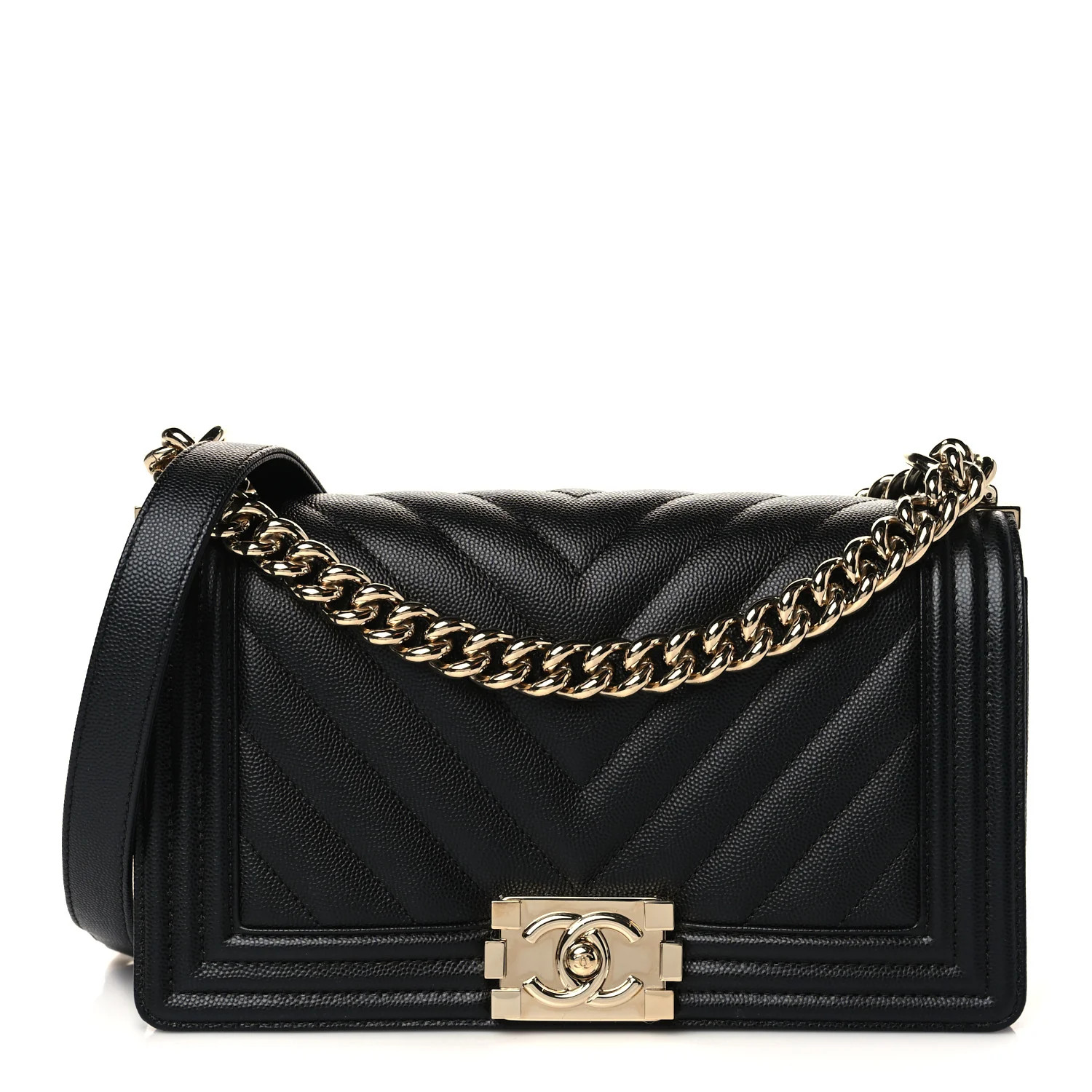 Caviar Chevron Quilted Medium Boy Flap Black | FASHIONPHILE (US)