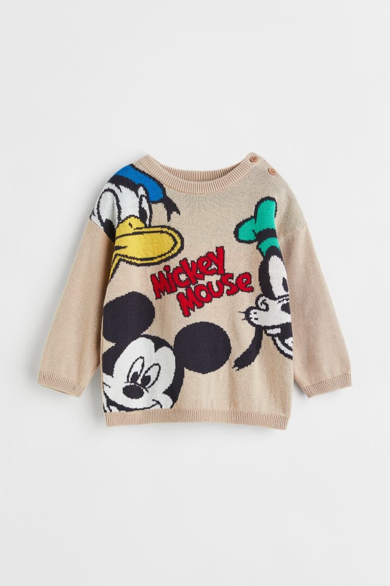 Jacquard-knit Sweater - Beige/Mickey Mouse - Kids | H&M US | H&M (US + CA)