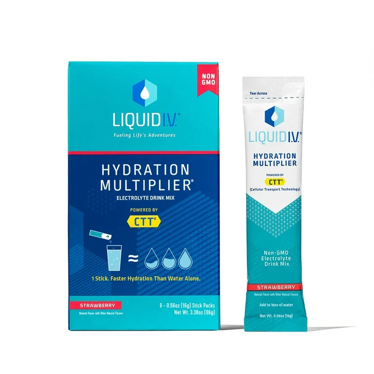 Liquid I.V. Hydration Multiplier, Strawberry, 6 Ct, Electrolyte Powder Packet Drink Mix | Walmart (US)