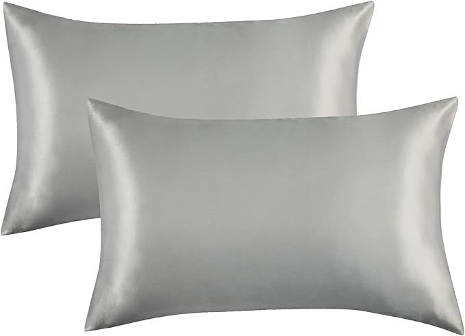 Bedsure Satin Pillowcase for Hair and Skin Queen - Silver Grey Silk Pillowcase 2 Pack 20x30 inche... | Amazon (US)