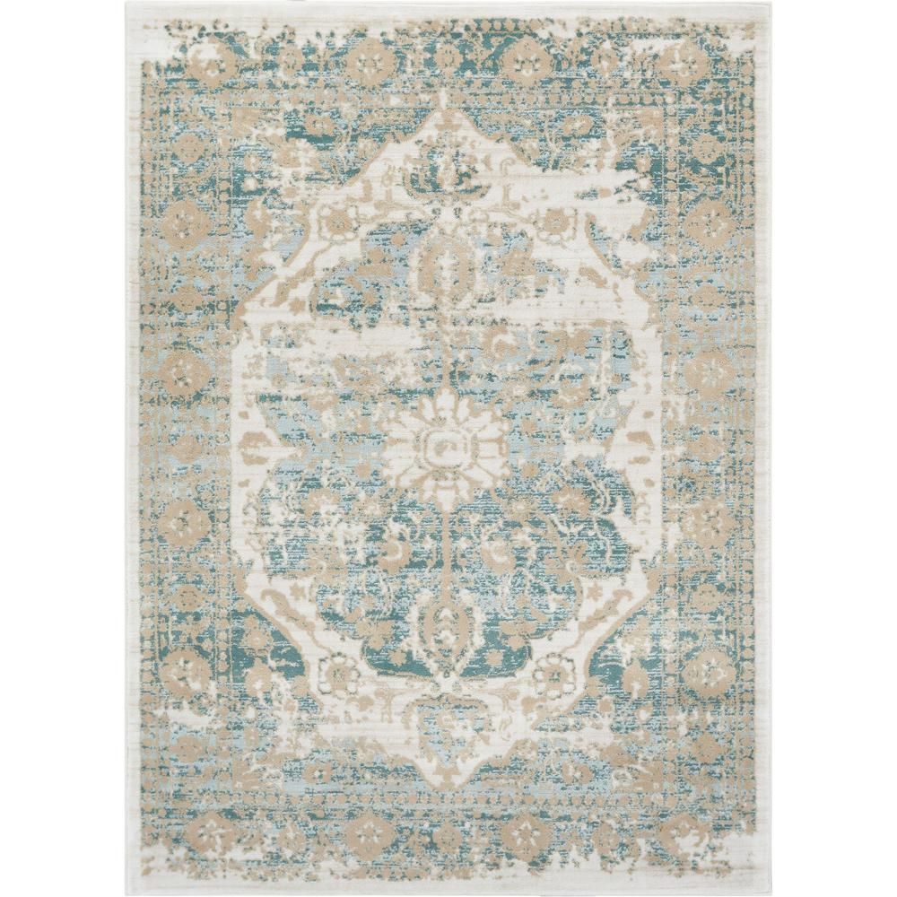 Kensington Maxwell Blue 4 ft. x 6 ft. Modern Medallion Antique Vintage Distressed Area Rug | The Home Depot