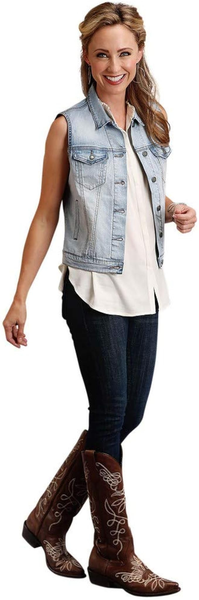 Stetson Women's Light Denim Horseshoe Vest - 11-074-0202-2009 Bu | Amazon (US)