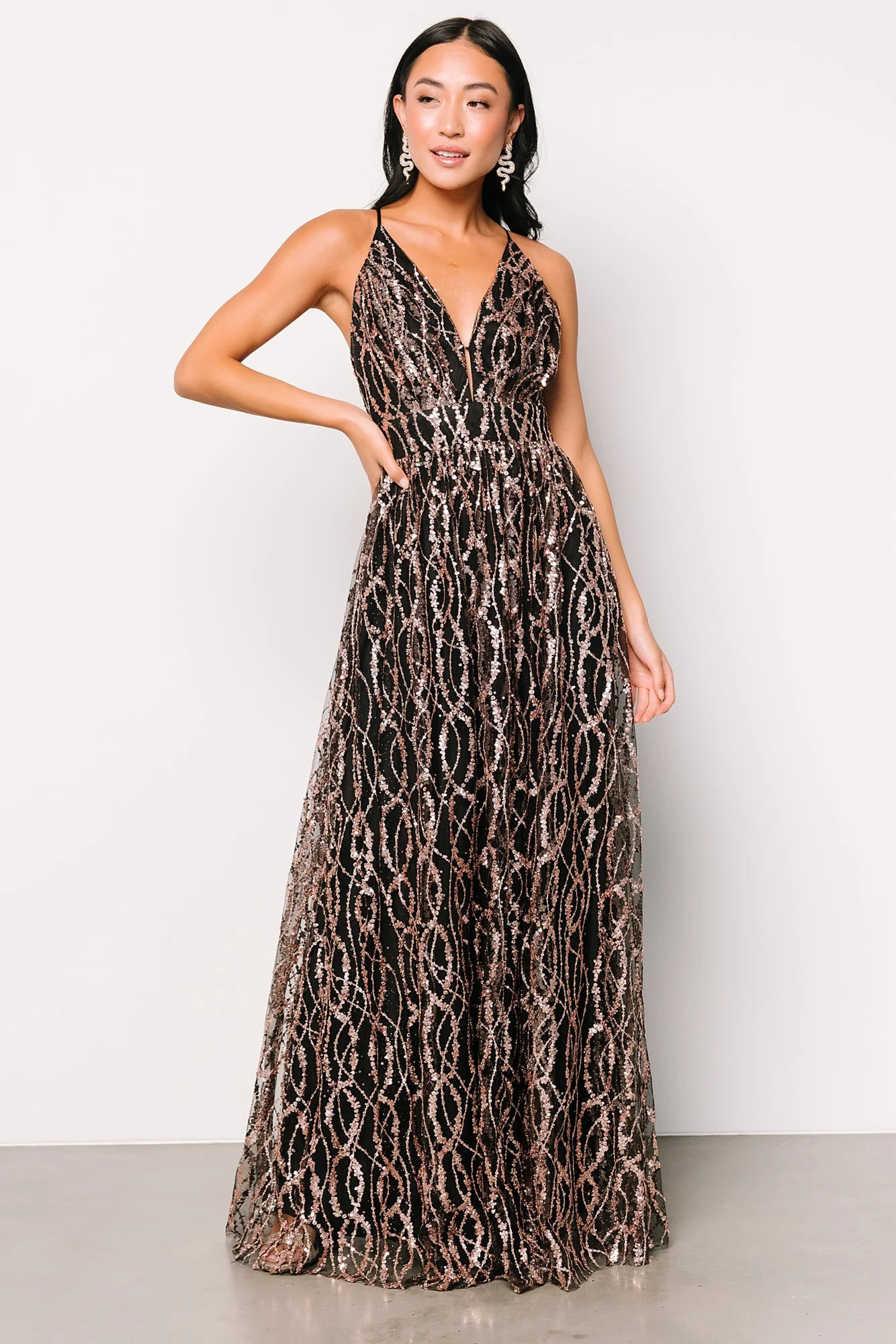 Silva Shimmer Gown | Black + Rose Gold | Baltic Born