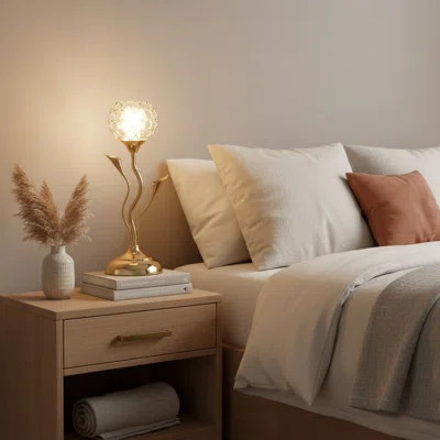 14''metal Table Lamp With Rose Gold Floral Shape | Wayfair North America