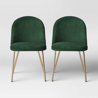 2pk Nils Brass Base Dining Chair Velvet Forest Green - Threshold™ | Target