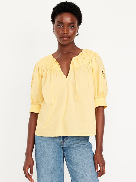 Split-Neck Eyelet-Sleeve Top | Old Navy (US)