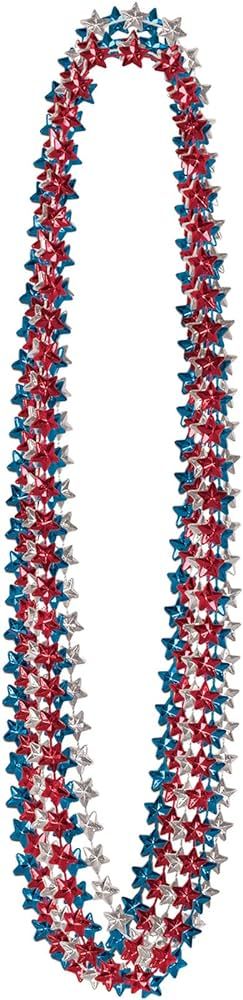 Beistle 50854-RSB Patriotic Star Beaded Necklaces, Red/Silver/Blue | Amazon (US)