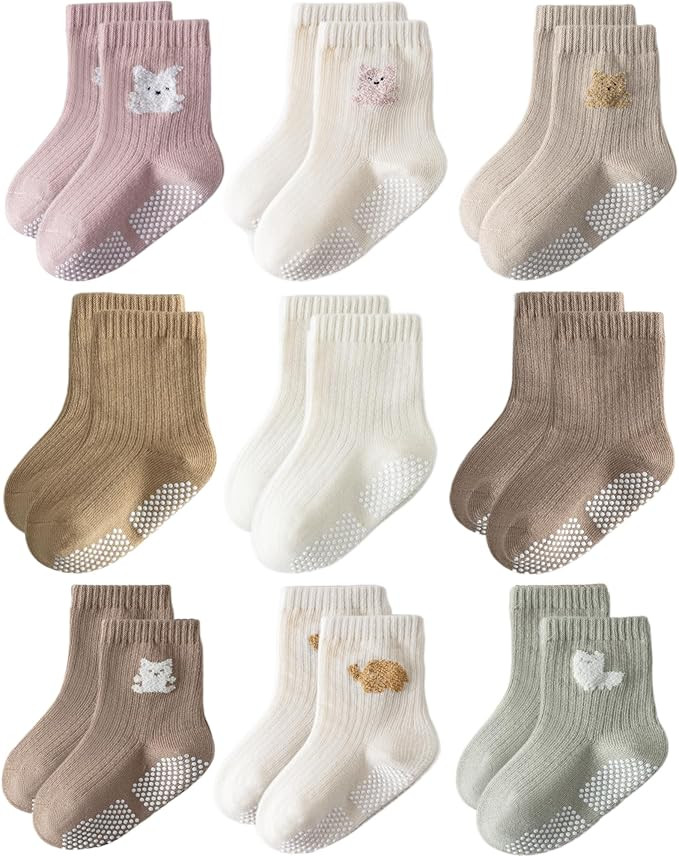 Toddler Grip Socks Non Slip Crew Socks Cute Seamless Cotton Socks for Baby Boys Girls Infants Kid... | Amazon (US)