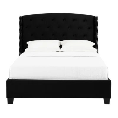 Chic Upholstered Bed With Button Tufting, Nailhead Trim And Black Malleability Elegant Tufting Flash | Wayfair North America