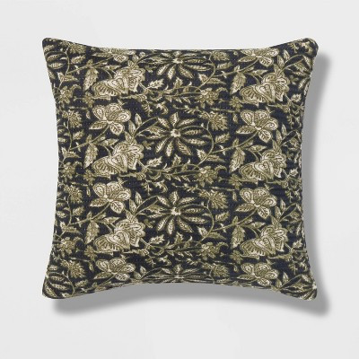 Square Double Cloth Printed Decorative Throw Pillow Navy/Green/Cream - Threshold™: Cotton Fabri... | Target