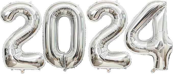 Silver Number 2024 Balloons, 40" Large Silver 2024 Balloons Helium Mylar Foil Balloons for 2024 N... | Amazon (US)