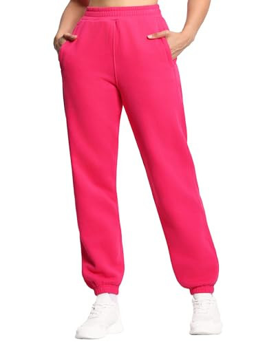 THE GYM PEOPLE Women's Fleece Sweatpants Warm Workout Joggers Pants with Pockets Bright Pink | Amazon (US)