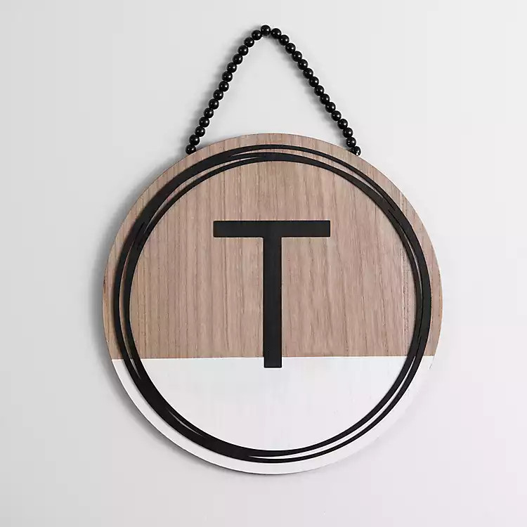 Wooden Neutral Beaded Monogram T Plaque | Kirkland's Home