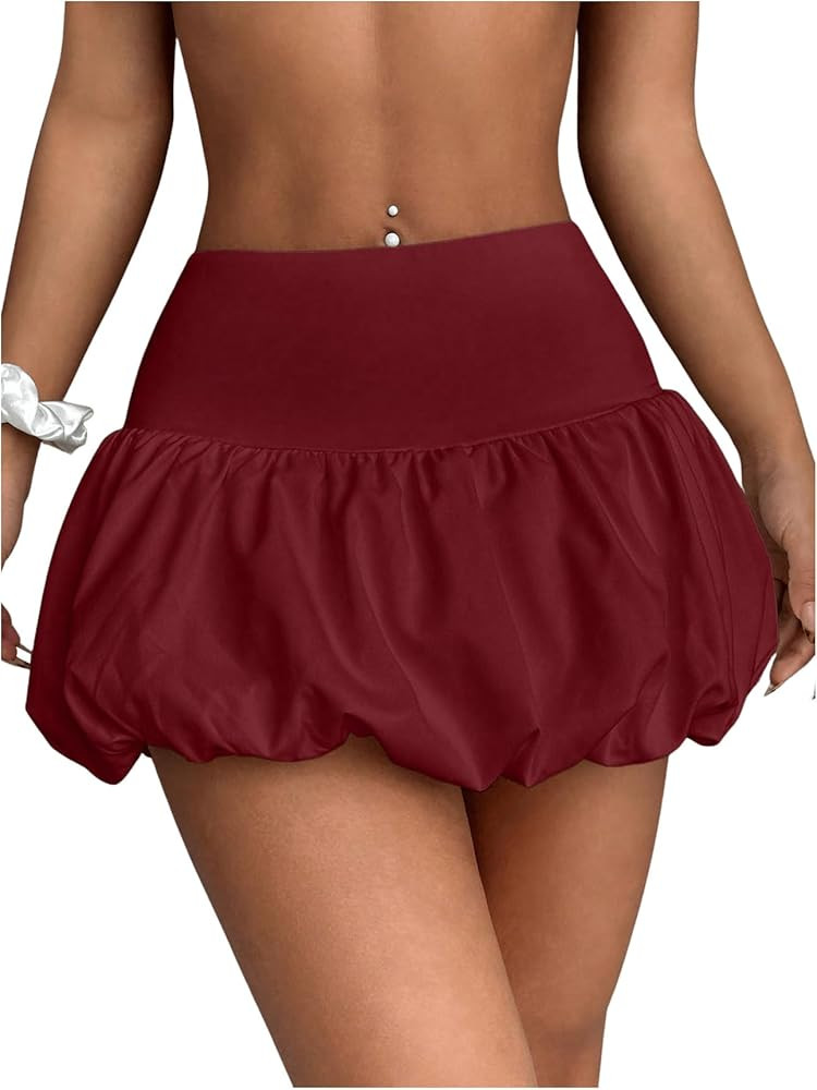 WDIRARA Women's High Waist Ruffle Hem Bubble Mini Skirt A Line Flared Cute Skirts Streetwear | Amazon (US)