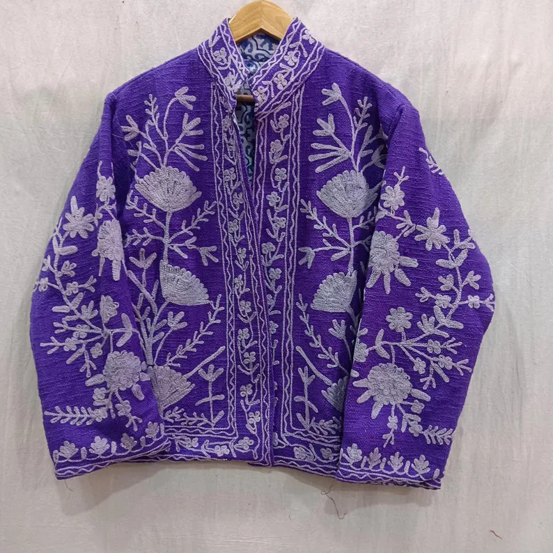 Handmade Purple Suzani Jacket: Floral Embroidered Cotton, Free Size | Etsy (Global)