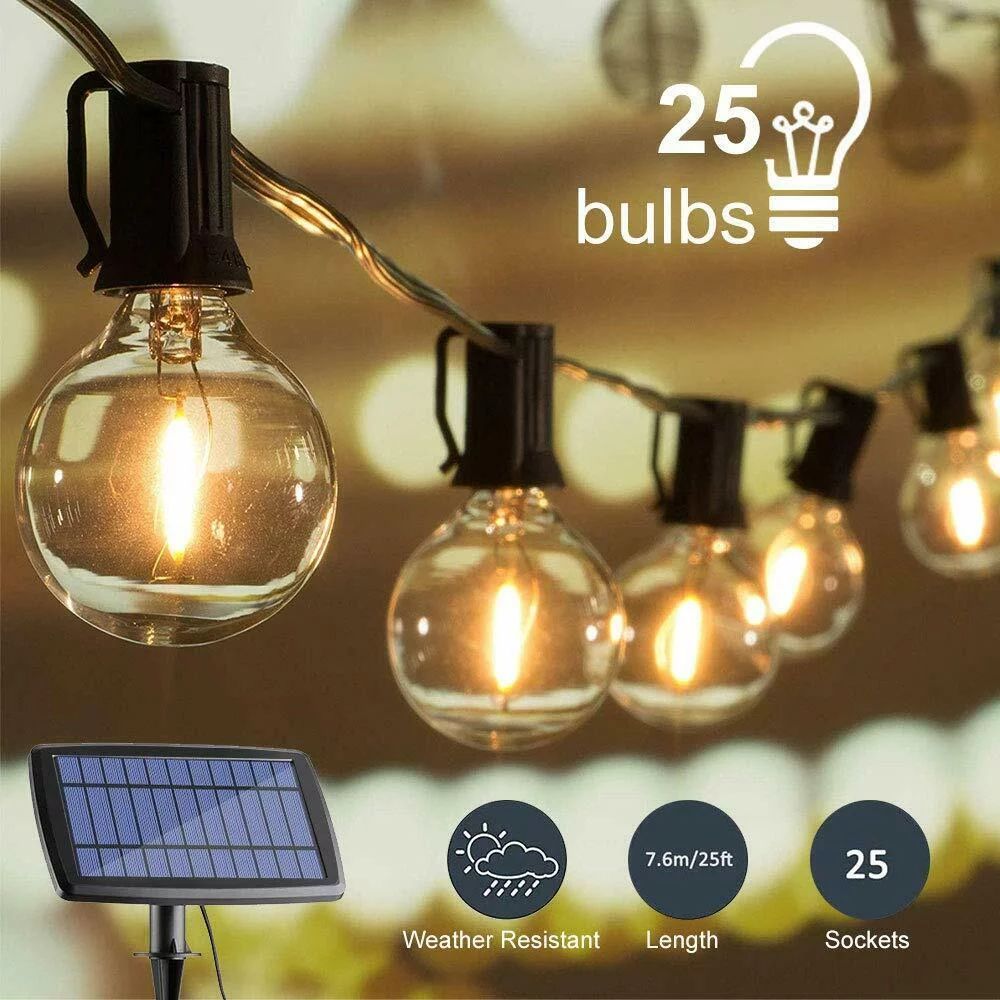 Waterproof Solar String Lights, G40 Globe Bulbs Outdoor Patio LED Hanging Lights, 25 ft 25 LED Bu... | Walmart (US)