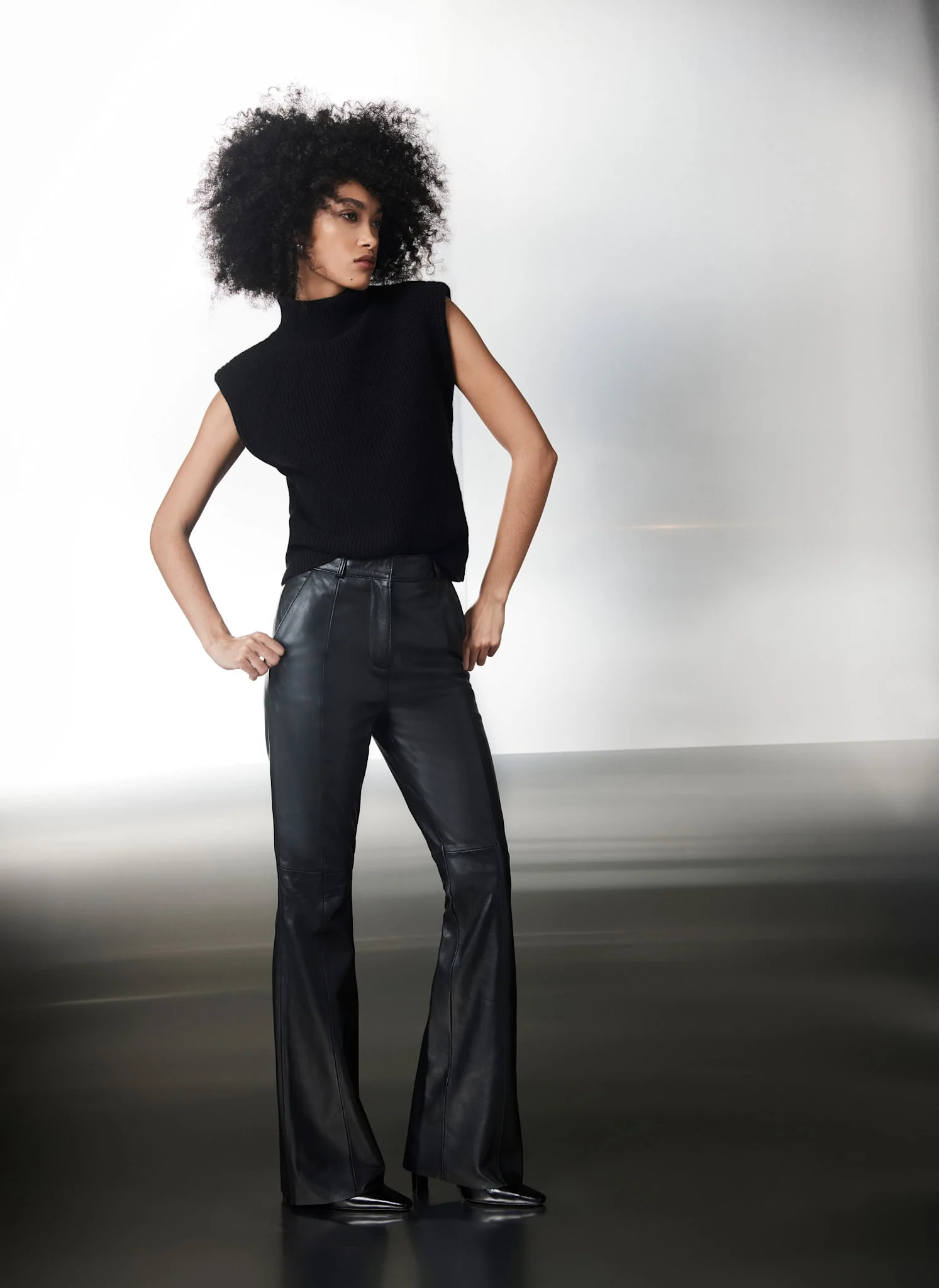 Black Leather Flared Trousers | Mint Velvet