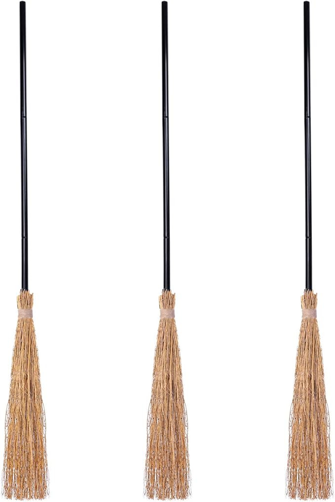 URATOT 3 Pieces Halloween Witch Broom Props Thatch Bamboo Witch Broomstick Retractable Straw Bamb... | Amazon (US)