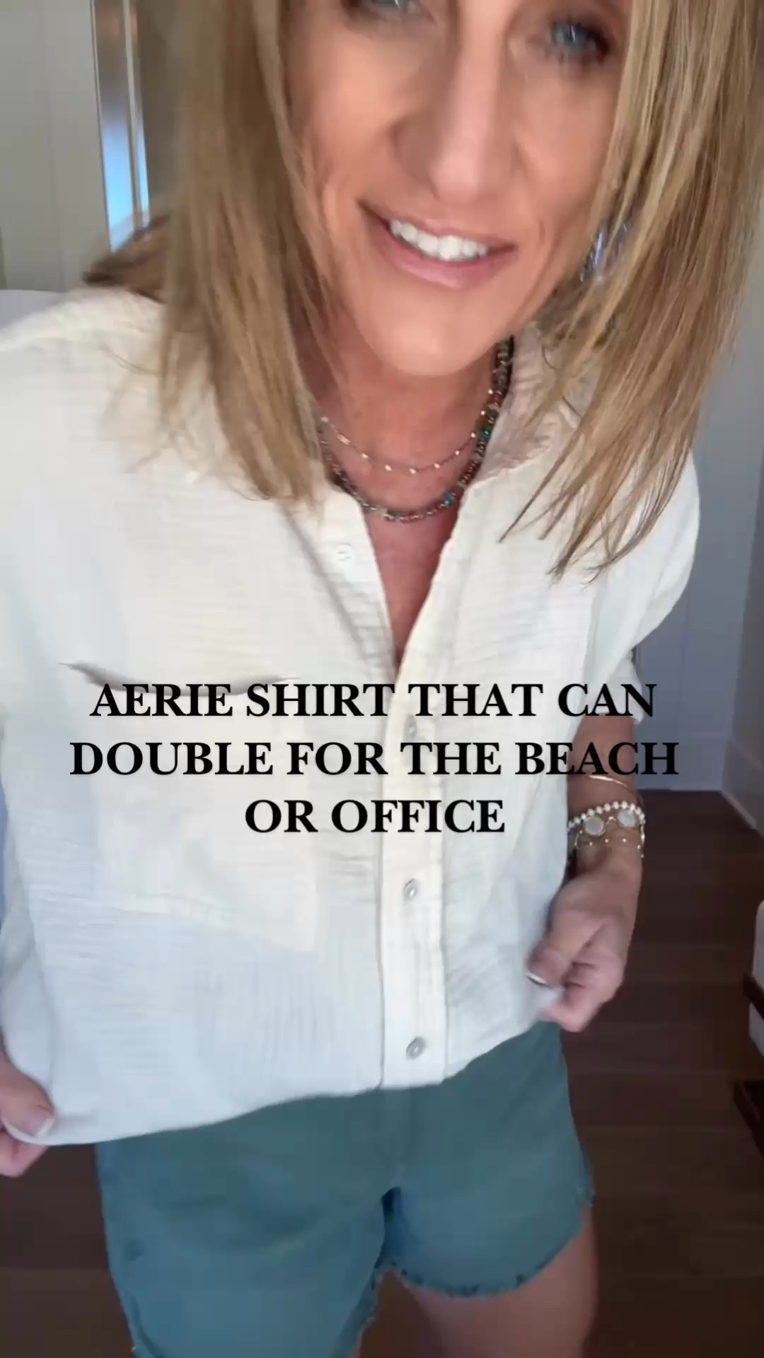 Aerie x LTK Sale: This light Khaki button up can be dressed up for work, worn as a swim coverup, or pair it with some cute shorts….ones pictured here are also from Aerie!  Throw on some jewelry & call it beautiful. 🤩 🤎 Snag it over the next 48 hrs via this LTK link & get an additional 20% off! (Sale runs 4/24/26-4/25/26).

#LTKOver40 #LTKootd #LTKxAerie