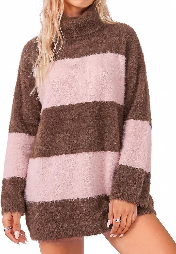 Wenrine Womens Oversized Striped Sweater Dress Chunky Fall Knit Pullover | Amazon (US)