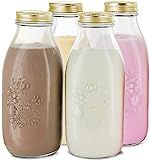 Estilo Dairy Reusable Glass Milk Bottles with Metal Lids (Set of 4), 33.8 oz, Clear | Amazon (US)