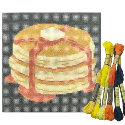 Howie's Needlepoint Needlepoint Kits, 18CT Printed Embroidery Pattern Starter Kits, Stamped Patterns Canvas Kits(Sweet Pancakes,5x5inch) | Amazon (US)