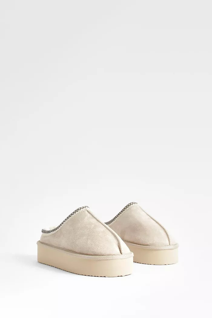 Platform Embroidered Slip On Cosy Mules | Boohoo.com (UK & IE)