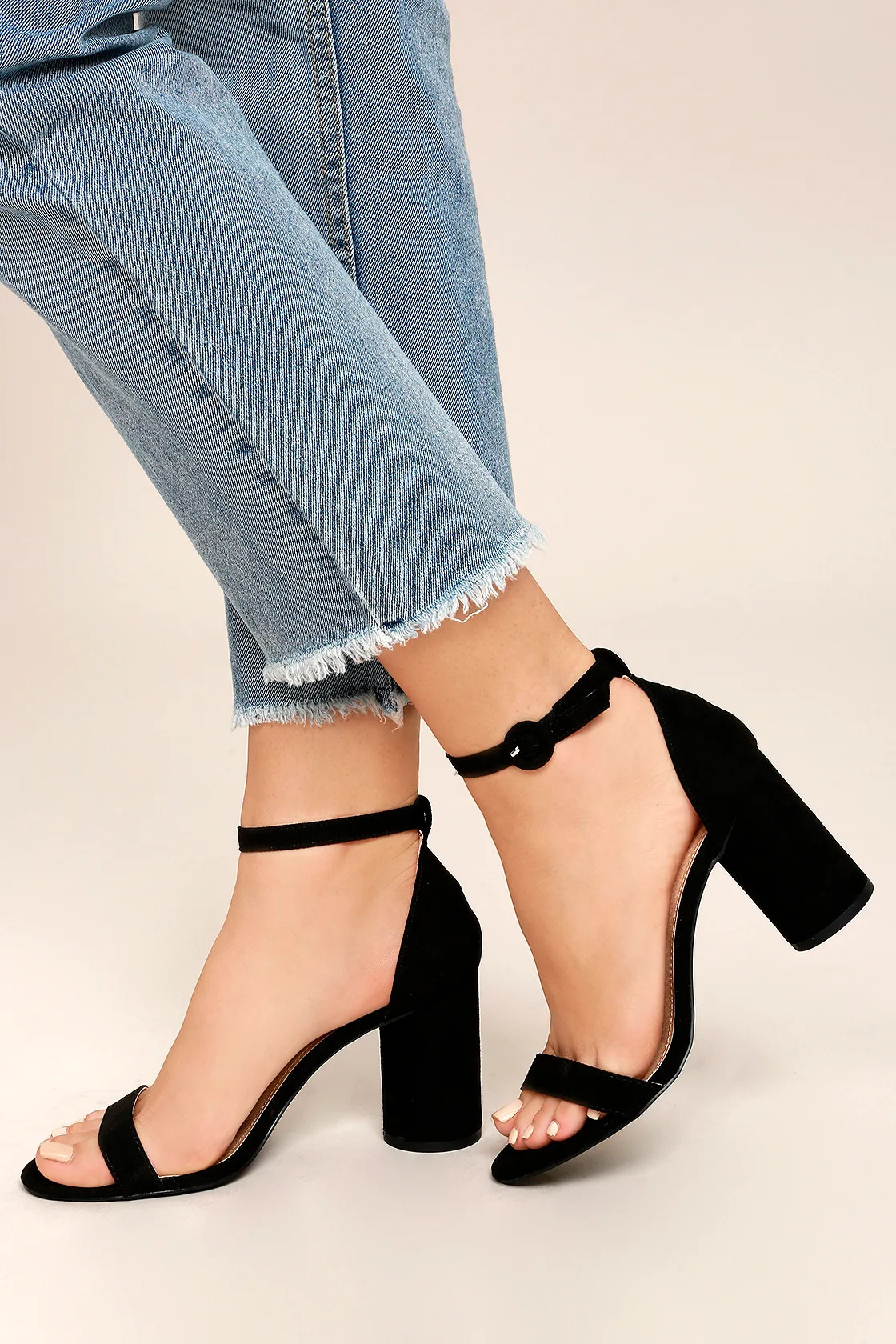 Audrina Black Suede Ankle Strap Heels | Lulus (US)