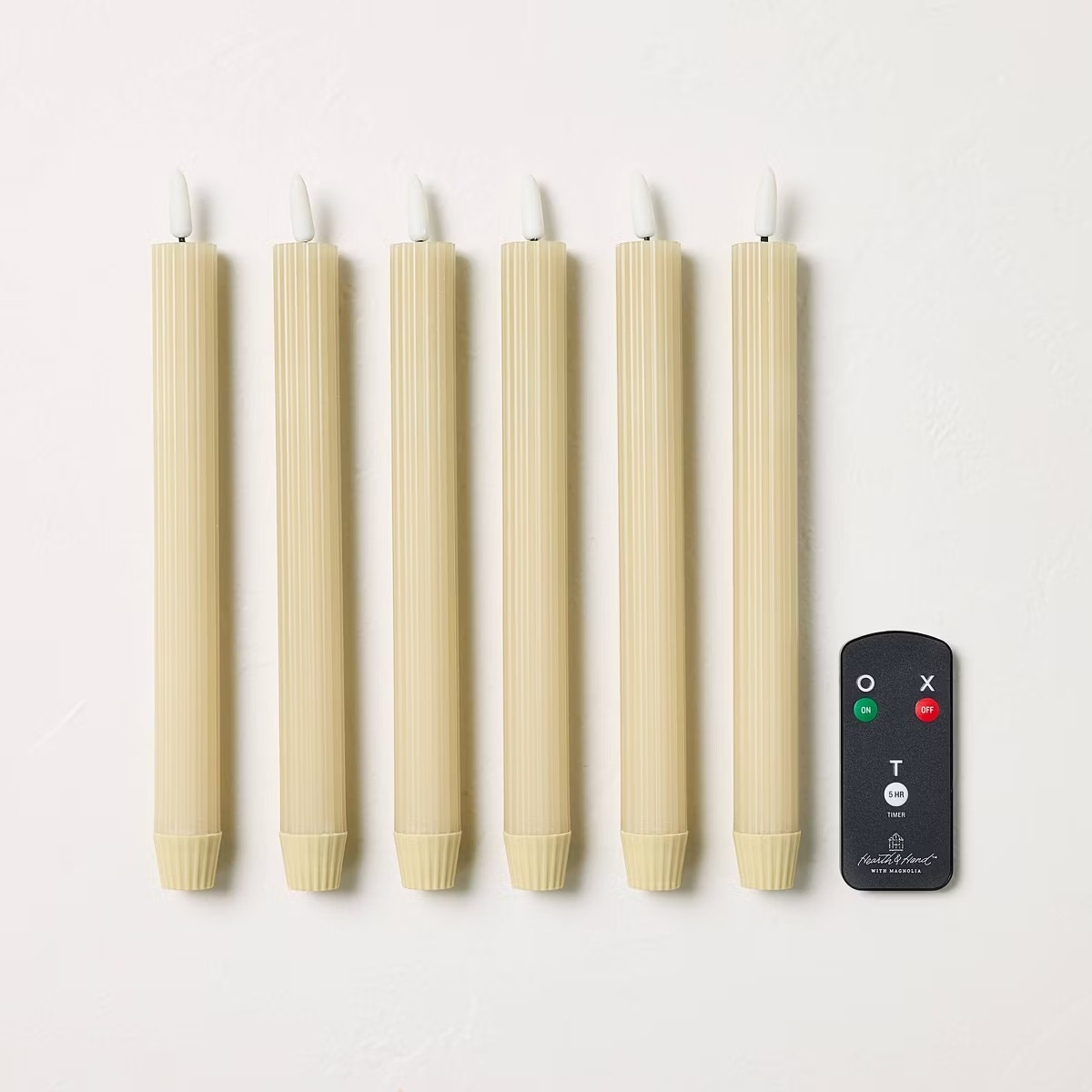 6pk 10" Ribbed Flameless Taper Candles Cream - Hearth & Hand™ with Magnolia | Target