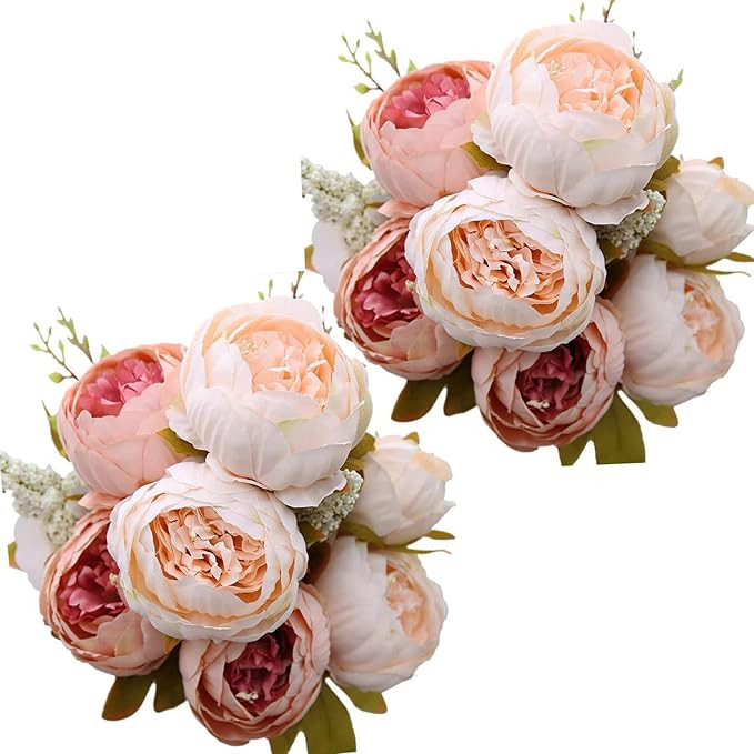 Luyue 2pcs Vintage Artificial Peony Fake Silk Flowers Bouquet Home Wedding Floral Decoration(Ligh... | Amazon (US)