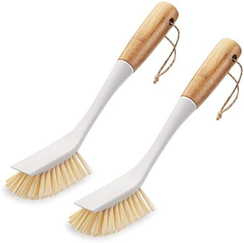 Amazer 2-Pack Dish Brush, Scrub Brush Cleaner with Bamboo Long Handle Good Grip Kitchen Dish Washing | Amazon (US)