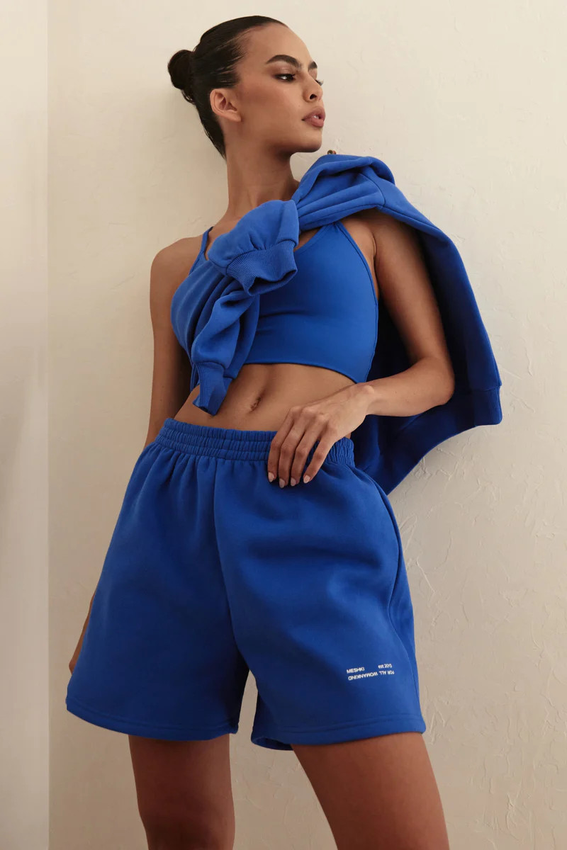 Parker Oversized Fleeceback Track Short - Cobalt Blue | MESHKI US