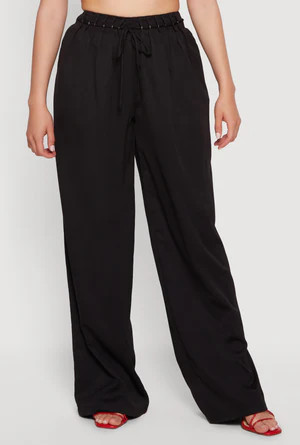 Grommet Detail Tie Waist Wide Leg Pants | Rainbow Shops