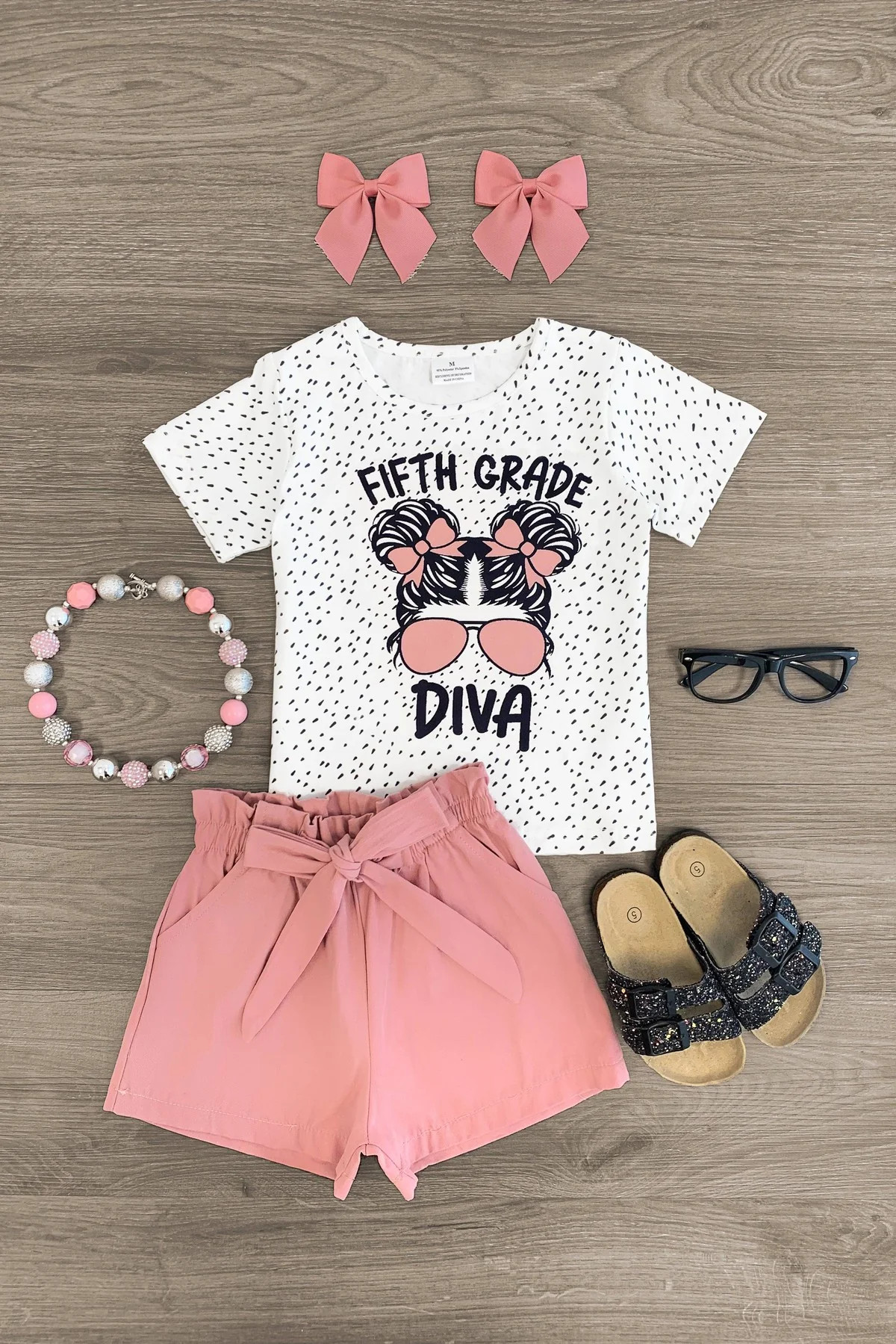 "Pre-K - 5th Grade Diva" Blush Short Set | Sparkle In Pink