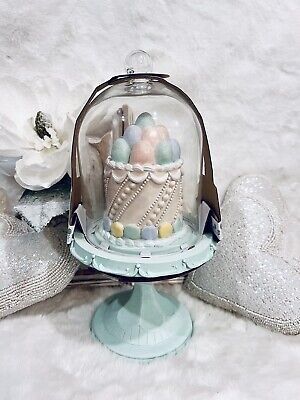 Bunny Blvd EASTER Egg Cake Cloche glass dome Pedestal Faux cake macaroons NWT  | eBay | eBay US