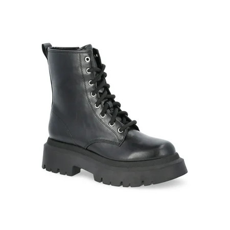 No Boundaries Women's Lug Sole Combat Boots, Wide Width Available | Walmart (US)