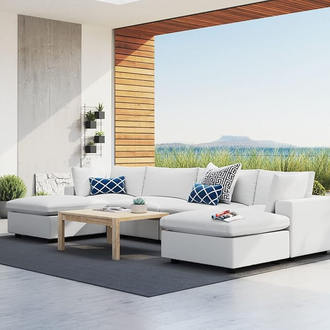 Modway Commix 6-Piece Sunbrella Outdoor Patio Sectional Sofa, White | Amazon (US)