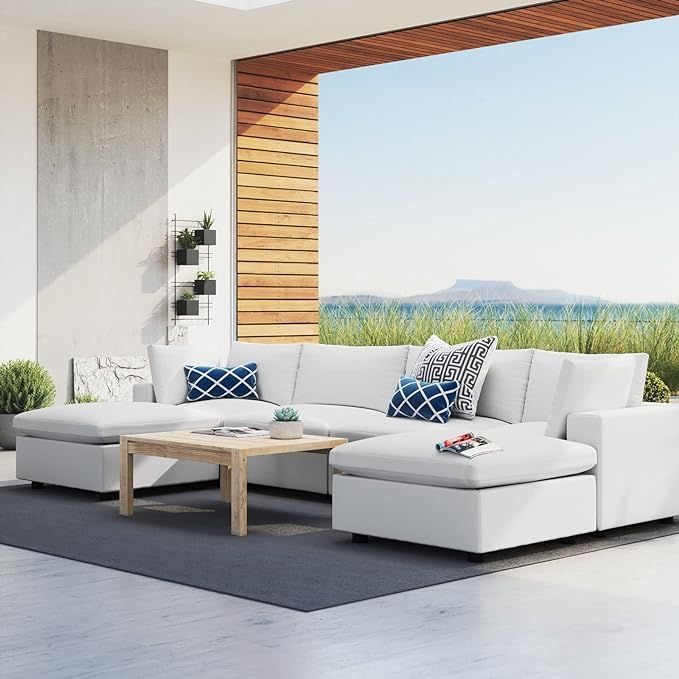 Modway Commix 6-Piece Sunbrella Outdoor Patio Sectional Sofa, White | Amazon (US)