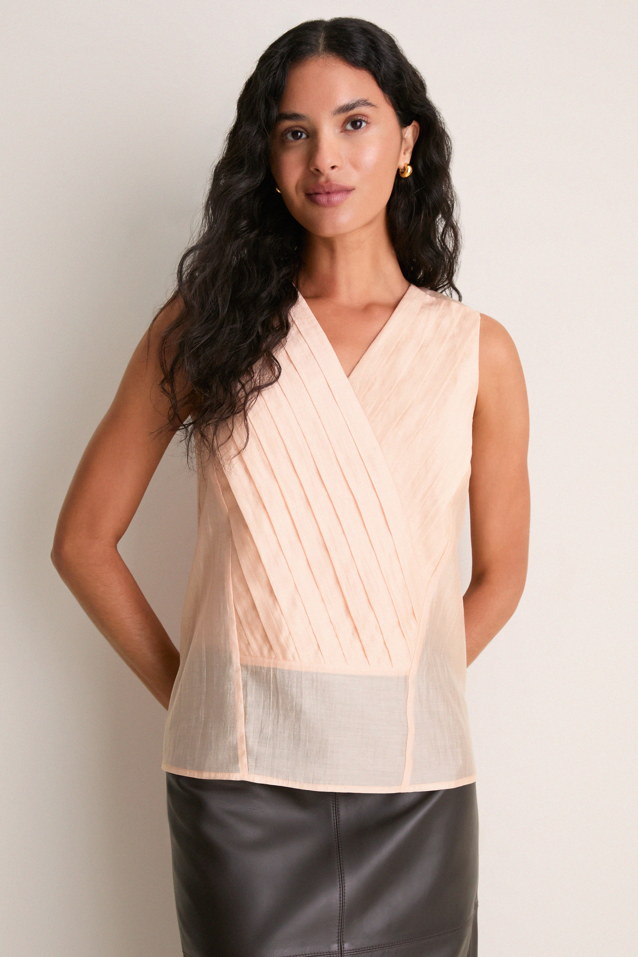Peach Pleated Organza Pembroke Blouse | Tuckernuck (US)