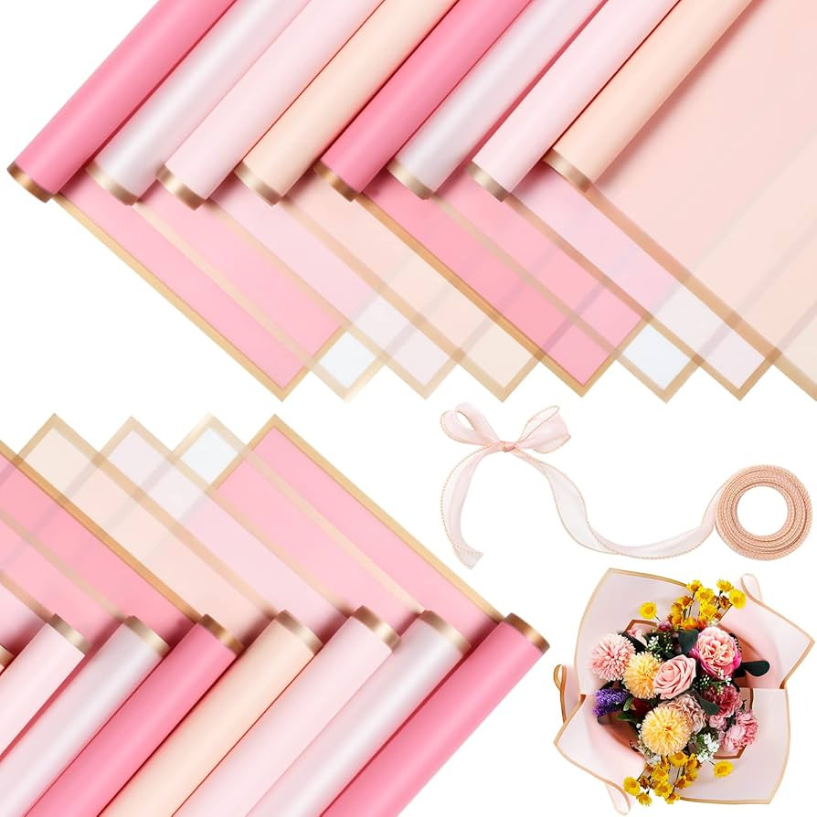 Fainne 40 Pcs Valentine's Day Flower Wrapping Paper Waterproof Floral Bouquet Wrapping Paper with... | Amazon (US)