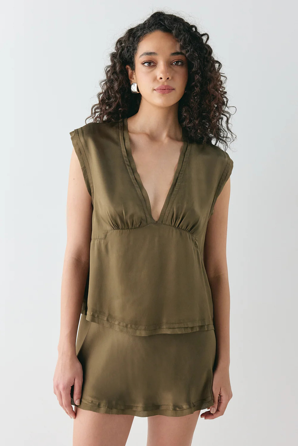 Flores Satin Top Khaki | VRG Grl