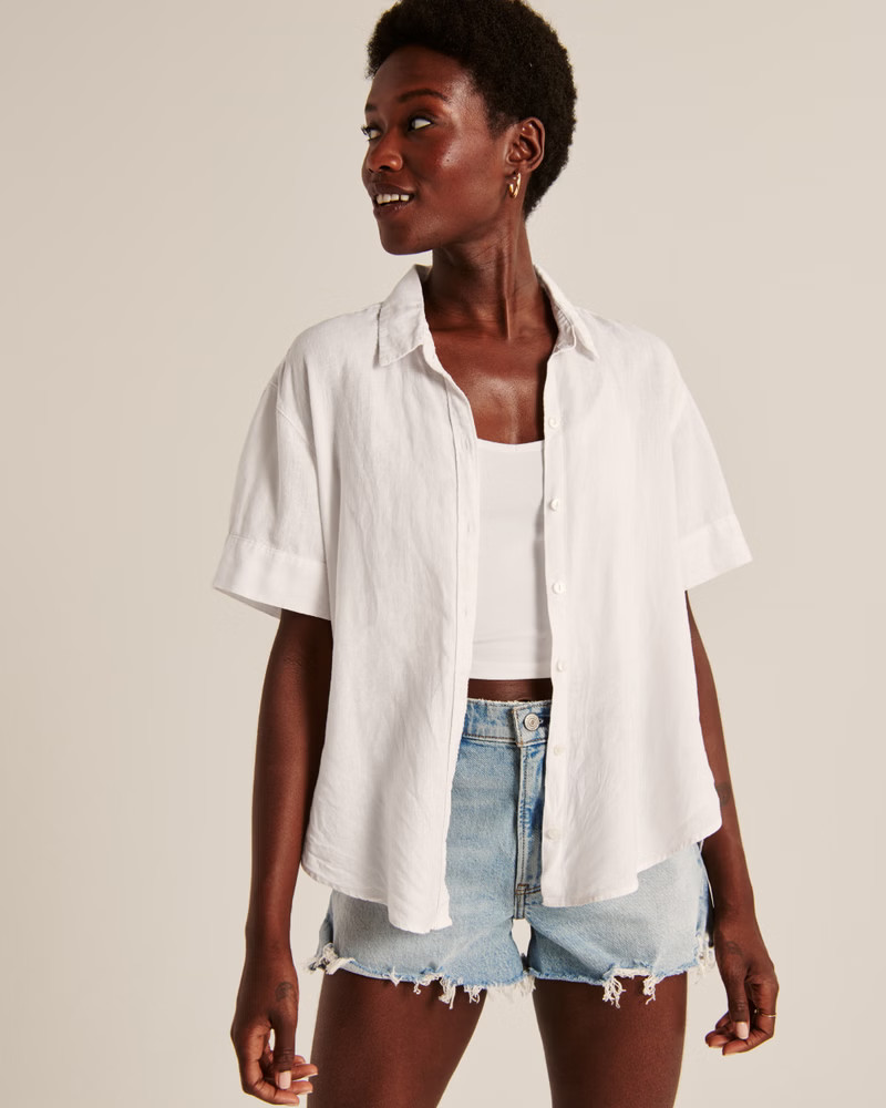 Short-Sleeve Resort Boyfriend Shirt | Abercrombie & Fitch (US)