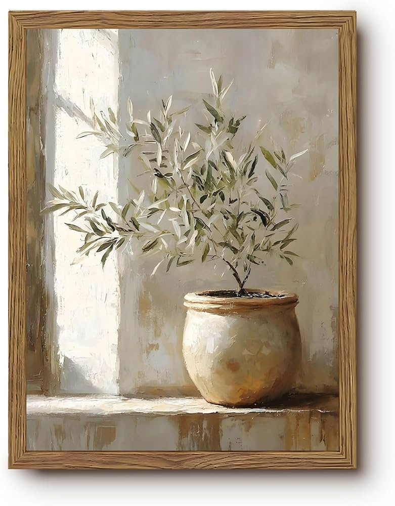 Vintage Framed Olive Tree Canvas Wall Art, Neutral Botanical Pictures Wall Decor, Rustic Potted P... | Amazon (US)