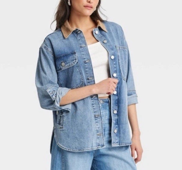 UNIVERSAL THREAD Size XL Shacket Denim Trucker Oversized Corduroy Collar | eBay US