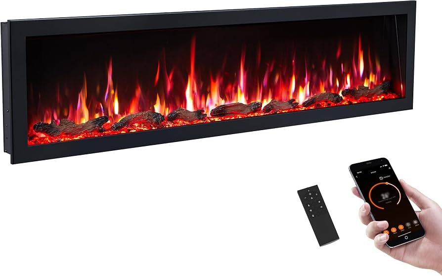 PuraFlame Bernice 72 Inch Smart Linear Electric Fireplace - Clean Hidden Vent Design, Flame with ... | Amazon (US)